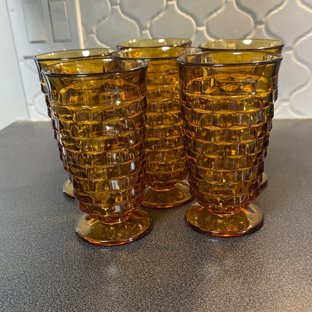 Vintage Indiana glass Whitehall Amber Glass Tumblers Set
